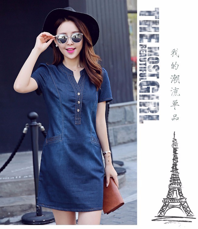 ĐẦM JEAN BIG SIZE FORM SUÔNG CỔ V TÚI XÉO
